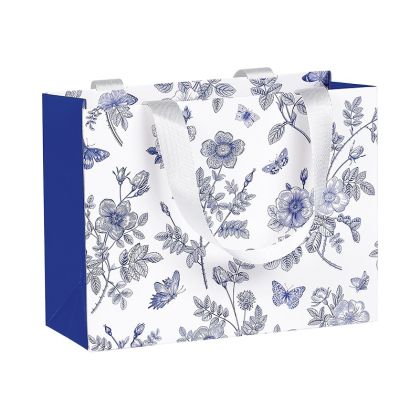 Хартиена торбичка „CLASSIC TOILE DE JOUY“, бяло/синьо със сатенена дръжка, 25.5 x 10.0 x 21.5 cm, SB1185S