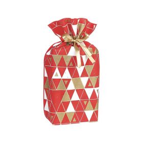 Non-woven polypropylene Christmas gift bag Red/White Triangles Gold satin ribbon Card 33x55cm, SC083P