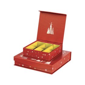 Квадратна картонена кутия за шоколадови бонбони, 3 реда, с магнитно затваряне и златно фолио 10,8x10,8x3,3cm, PC180P