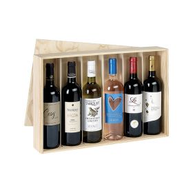 Box Wine Pinewood 6 Bottles "Bordeaux" with sliding lid Int.Dim, 49.4x32.3x7.9 cm, GVBX-6BPN