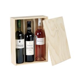 Box Wine Pinewood 3 Bottles Bordeaux with sliding lid Int.Dim, 32.3x24.5x7.9 cm, GVBX-3BN