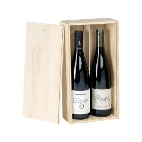 Box Wine Pinewood 2 Bottles Bordeaux with sliding lid Int.Dim, 32.3x16.2x7.9 cm, GVBX-2BN