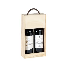 Дървена кутия за вино, за 2 бутилки "Бордо", с плъзгащ се капак и дръжка 32,3x16,2x7,9cm, GVBX-2BFN