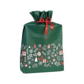 Non-woven polypropylene Christmas gift bag Green/White/Red Red satin ribbon Card 50x70cm, SC082G