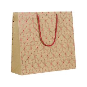 Bag Paper Kraft Hot Gliding Red Geometrical circles Red cord handles Eyelet  35x13x33cm, SB143G