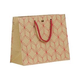 Хартиена Крафт торбичка / с червени дръжки и геометрични кръгове 20x10x17cm, SB140XS
