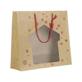 Коледна торбичка от Крафт хартия, с дръжки, 35x13x33 см, SB106G