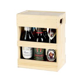 Дървена кутия за бира, за 6 бутилки 50cl, с плъзгащ се капак, 21x14x27.3 см, GB003-6M