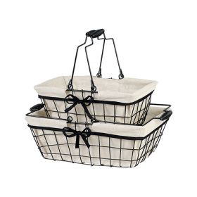 Правоъгълна метална кошница, с ленен плат и сгъваеми дръжки 30x20x13cm, F231RP