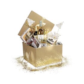 Квадратна кутия от Крафт картон със златна сатенена панделка и дръжки 34x34x20cm, CP115EOR