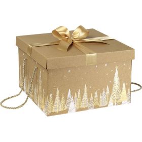 Квадратна кутия от Крафт картон със златна сатенена панделка и дръжки 34x34x20cm, CP100EOW