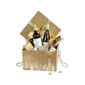 Квадратна кутия от Крафт картон със златна сатенена панделка и дръжки, 34x34x20 см, CP100EOW