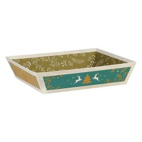 Tray Cardboard Rectangle "Bonnes Fêtes" Wood effect/Red/Green/Gold  27x20x5cm, BF393P