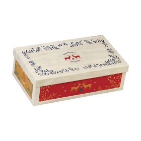 Box Cardboard Rectangle "Bonnes Fêtes" Wood effect/Red/Green/Gold  31,5x18x10cm, BF390P