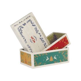 Box Cardboard Rectangle "Bonnes Fêtes" Wood effect/Red/Green/Gold, 31.5x18x10 cm, BF390P