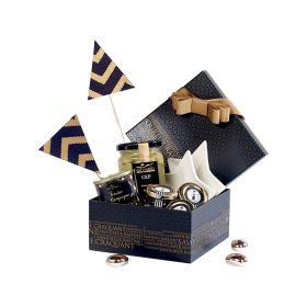 Box Square Cardboard, decor Savoureux, black / copper, UV Printing, ribbon, flat copper 16x16x7,5cm, SV306XS