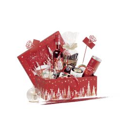 Box Rectangular Cardboard, red / white / hot gilding gold Snow decor / Happy Holidays 33x21x12cm, BF382M