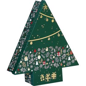 Box Cardboard Christmas tree shape Green/White/Red/Hot gliding gold "Bonnes Fêtes"  36,4x32,4x10,5cm, BF206G