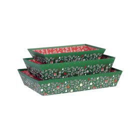 Tray Cardboard Rectangular Green/White/Red/Hot gliding gold "Bonnes Fêtes"  33x20x7cm, BF204M