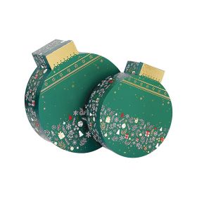 Box Cardboard Christmas bauble shape Green/White/Red/Hot gliding gold "Bonnes Fêtes"  D25,5/28,8x10cm, BF201P