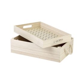 Правоъгълна дървена кутия/поднос с дръжки, 40x25x16 см, B180G