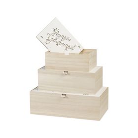Box Rectangular Wood, nature / white, laser cutting, decor 