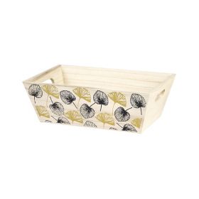 Tray Square Wood, in  gold / black color, leaves decor, handles