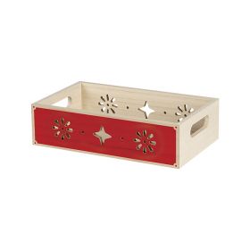 Tray rectangular Wood, in  natural/red color, laser cut, handles 26,5x16x7cm, B084R