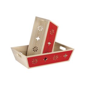 Tray rectangular Wood, in  natural/red color, laser cut, handles 35x25x9cm, B083MR