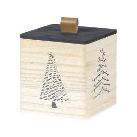Rectangular wood box natural/grey tree design rounded corners, 11.2x11.2x11.6 cm, B057S