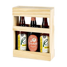 Дървена кутия за бира, за 3 бутилки 75cl, с плъзгащ се капак, 24x8x31.5 см, GB005-3G