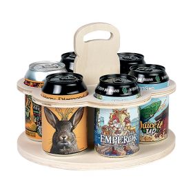 Beer Holder Wood Round with  handle 6 Cans 33cl D28,8x19,1cm, GB006C33