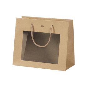Подаръчна торбичка от Крафт хартия с "пвц прозорец" 20x10x17cm, SB005P
