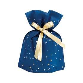 Bag Non-woven polypropylene  blue / gold / white gold satin ribbon 12x20,5cm, SC043XS