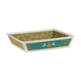 Tray cardboard square Bonnes Fêtes wood effect/red/green/gold 25 x 25 x 6cm, BF397CM