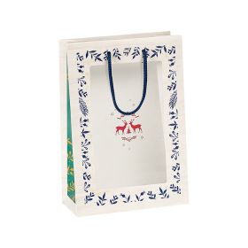 Хартиена торбичка "Bonnes Fêtes", с PVC "прозорец", със сини дръжки 20x10x29 cm, SB081S