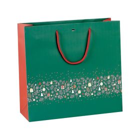 Bag Paper Green/Red/Gold "Bonnes Fêtes" Red cord handles Eyelet 35x13x33 cm, SB093G