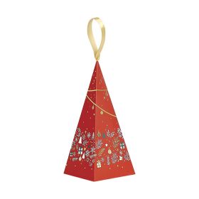 Хартиена пирамидална торбичка "Bonnes Fêtes" със сатенена панделка 9x9x20 cm, SB099S