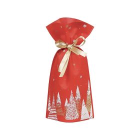 Bag Polypropylene, non-woven, red / white / gold, fir gold satin ribbon / label 16x36,5cm, SC051-1B
