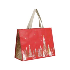 Bag Polypropylene, decor Bonnes Fêtes red / gold / white,  2 nylon handles 44x20x33cm, SC080BF