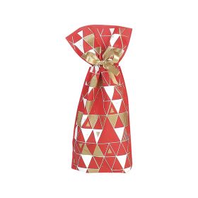 Non-woven polypropylene Christmas gift bag Red/White Triangles Gold satin ribbon Card 16x36,5 cm, SC083-1B