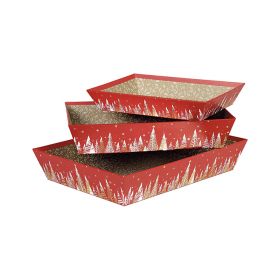 Tray Rectangular Carboard, red / white /hot foi gold Happy Holidays decor 36x27x7cm, BF385G