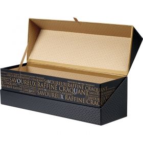 Черна картонена кутия с капак в черно и златно с UV печат, 39,4x12,1x11,7 cm, SV300L