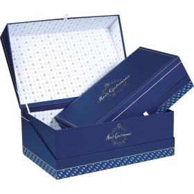 Синя картонена кутия с капак, бели и златни елементи, 31x18x10 cm, HG200P