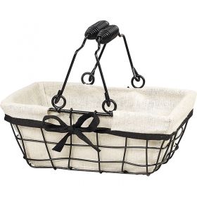 Черна метална кошница с дръжки, бежова подплата и черна панделка 22x14x8 cm, F231RS