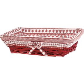 Tray wicker/wood rectangular red fabric patterns white / red, 33x23x 9 cm, J467M