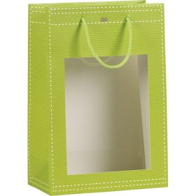 Подаръчна хартиена торбичка, зелена,  с PVC "прозорец", 20x10x29 cм, SB011MA