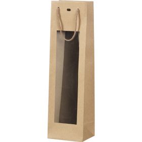 Подаръчна торбичка от крафт хартия с "прозорец" за 1 бутилка, 11x9x39 см, SB006-1B