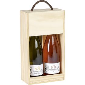 Box Pinewood Wine 2 bottles Bourgogne half sliding lid cord handle, 32,3x18,4x9 cm, GVBG-2BFN