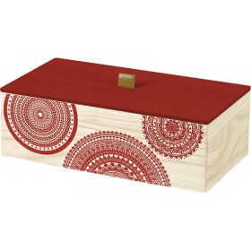 Box Wood rectangle nature / red mandala decor rounded corners, 32.5x18x10.5 cm, B067PR